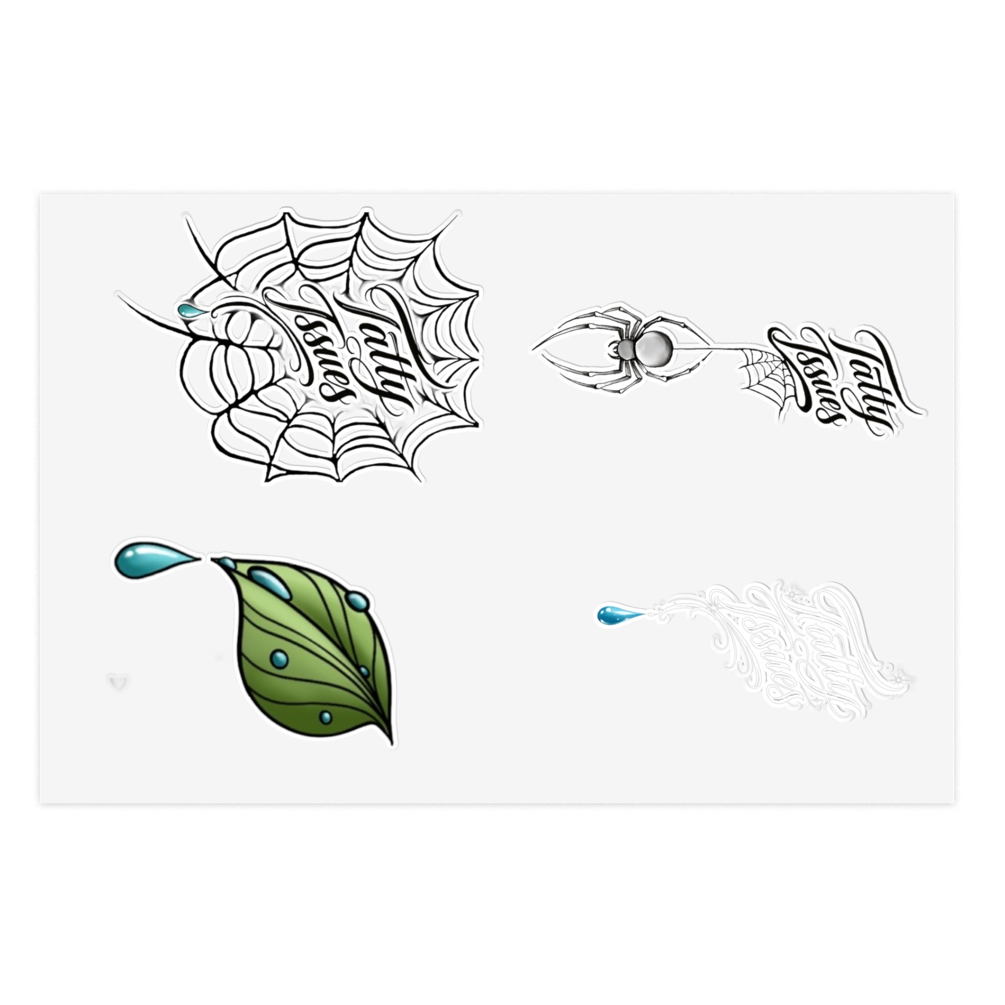 Tatty Isues  Sticker Sheet — Leaf, Droplet & Web Script Decals