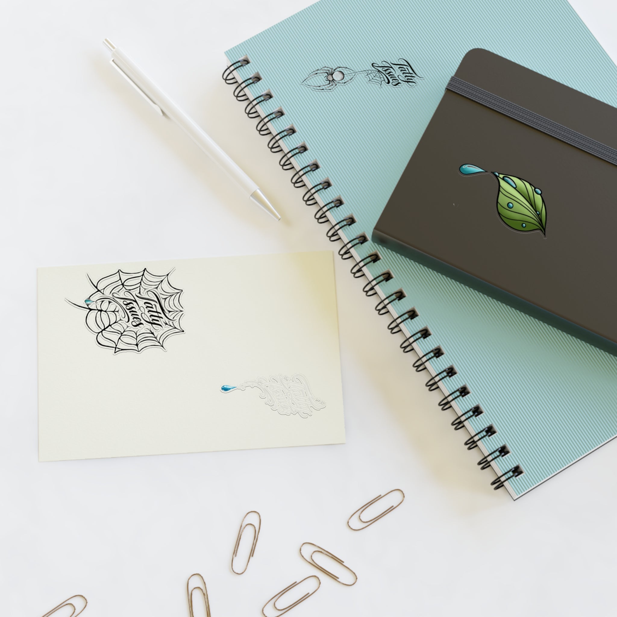Tatty Isues  Sticker Sheet — Leaf, Droplet & Web Script Decals