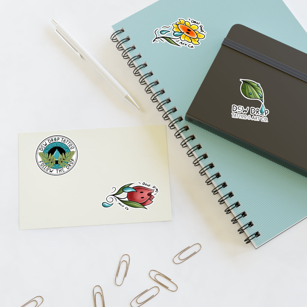 Dew Drop Tattoo & Art Co. Sticker Sheet — Floral & Nature Tattoo-Style Decals