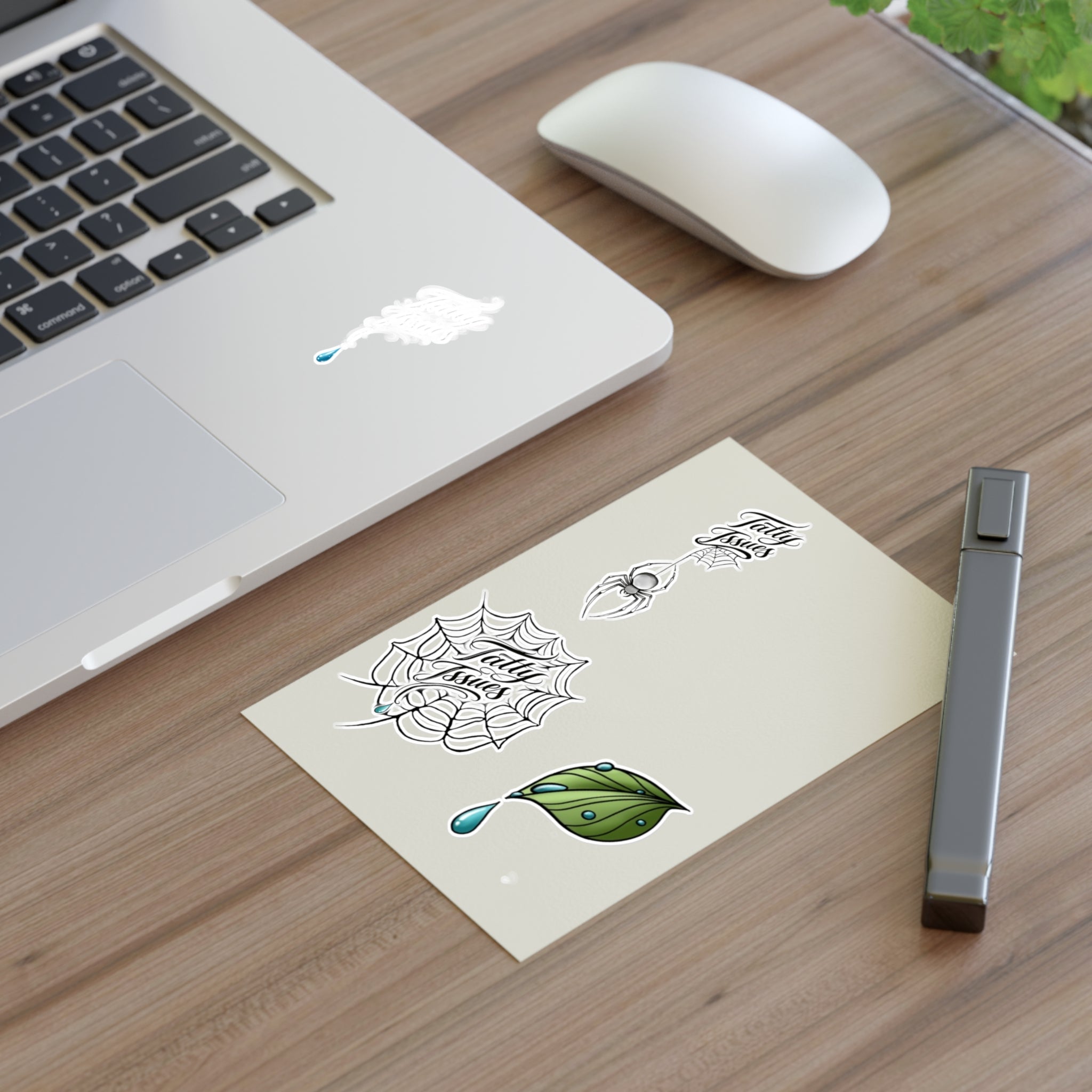 Tatty Isues  Sticker Sheet — Leaf, Droplet & Web Script Decals