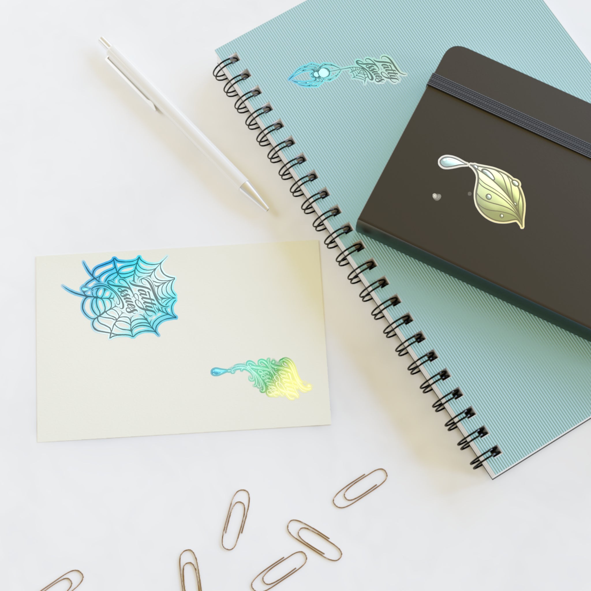 Tatty Isues  Sticker Sheet — Leaf, Droplet & Web Script Decals