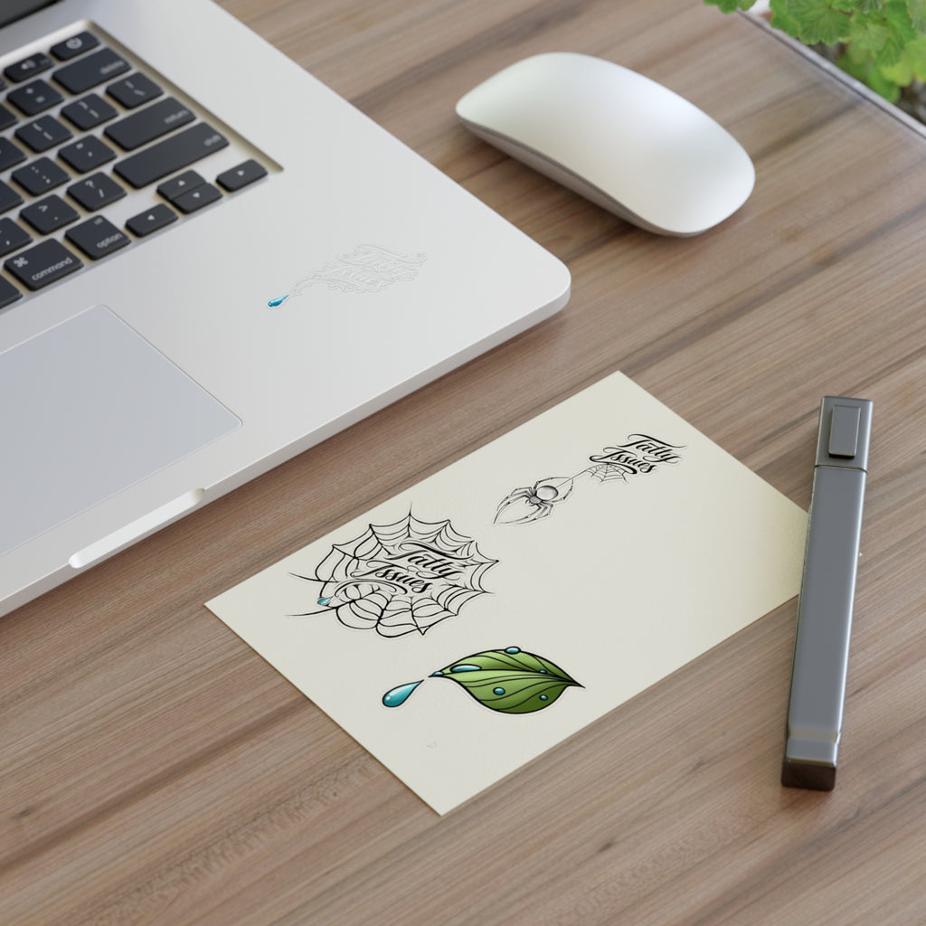 Tatty Isues  Sticker Sheet — Leaf, Droplet & Web Script Decals