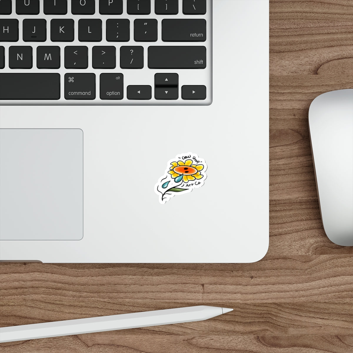 Dew Drop Sunflower Die-Cut Sticker — Cute Watercolor Flower Laptop Decal