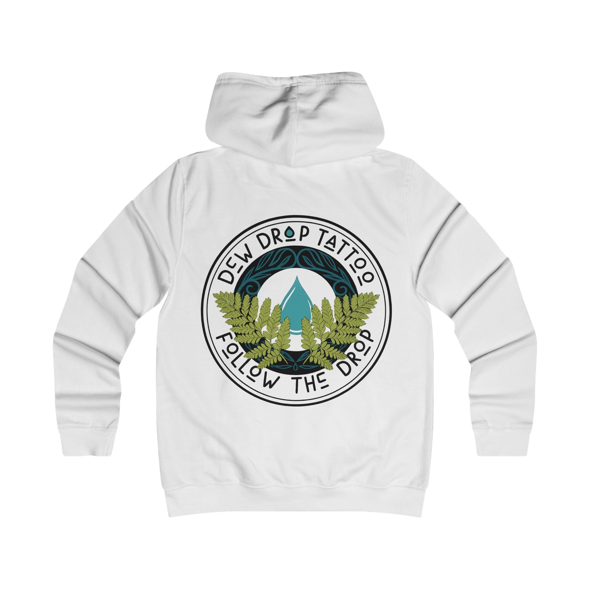 Women's Hoodie — Dew Drop Tattoo “Follow the Drop” Fern Graphic