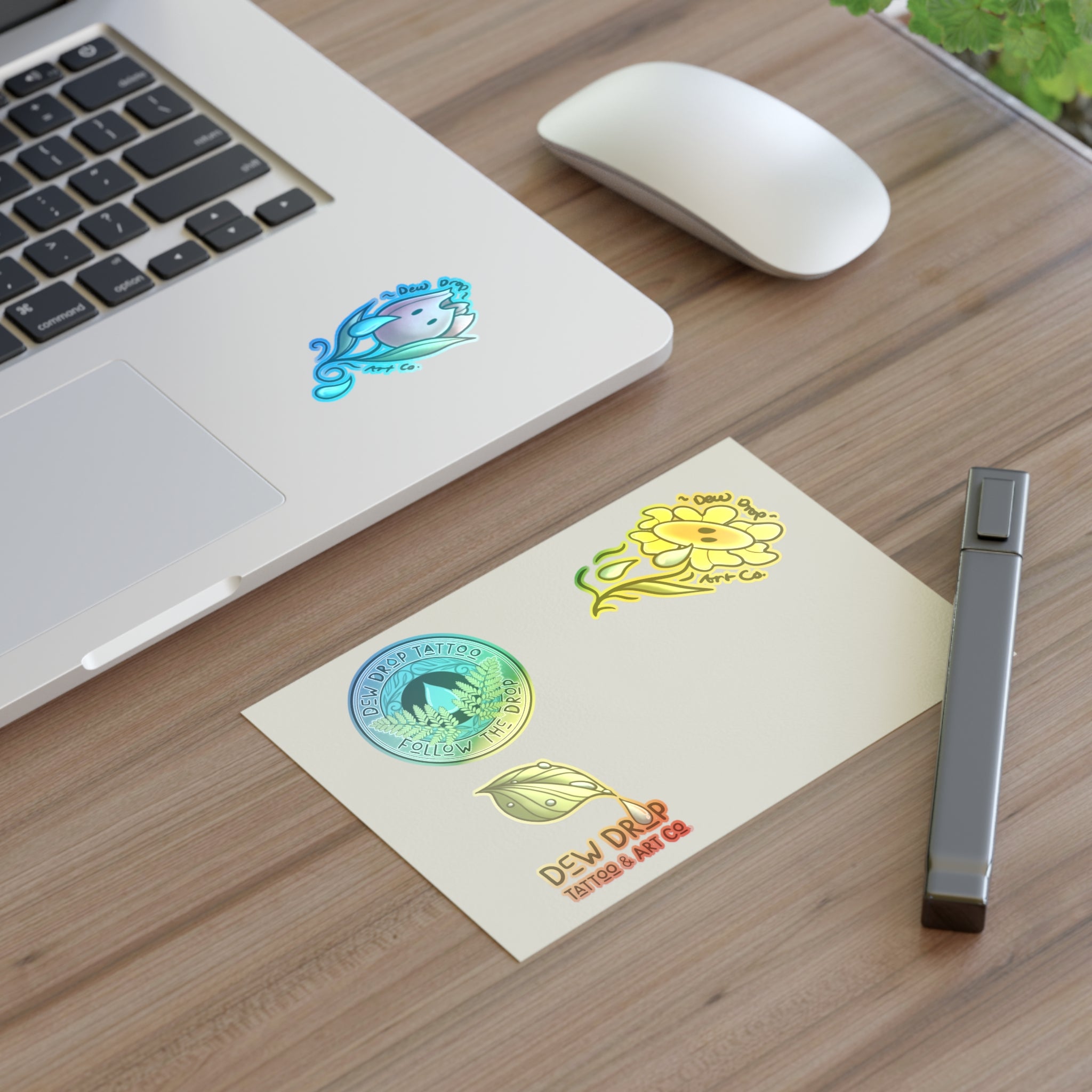 Dew Drop Tattoo & Art Co. Sticker Sheet — Floral & Nature Tattoo-Style Decals