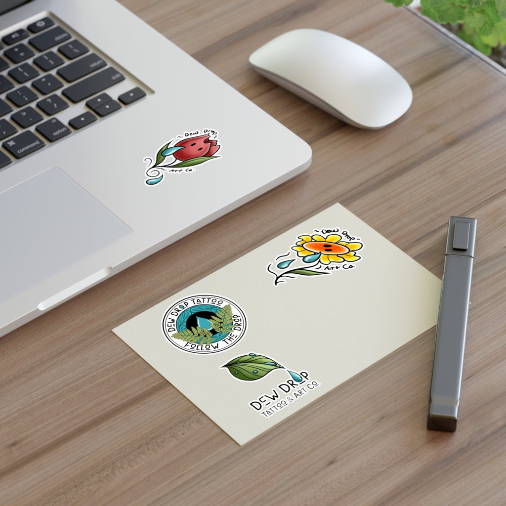Dew Drop Tattoo & Art Co. Sticker Sheet — Floral & Nature Tattoo-Style Decals
