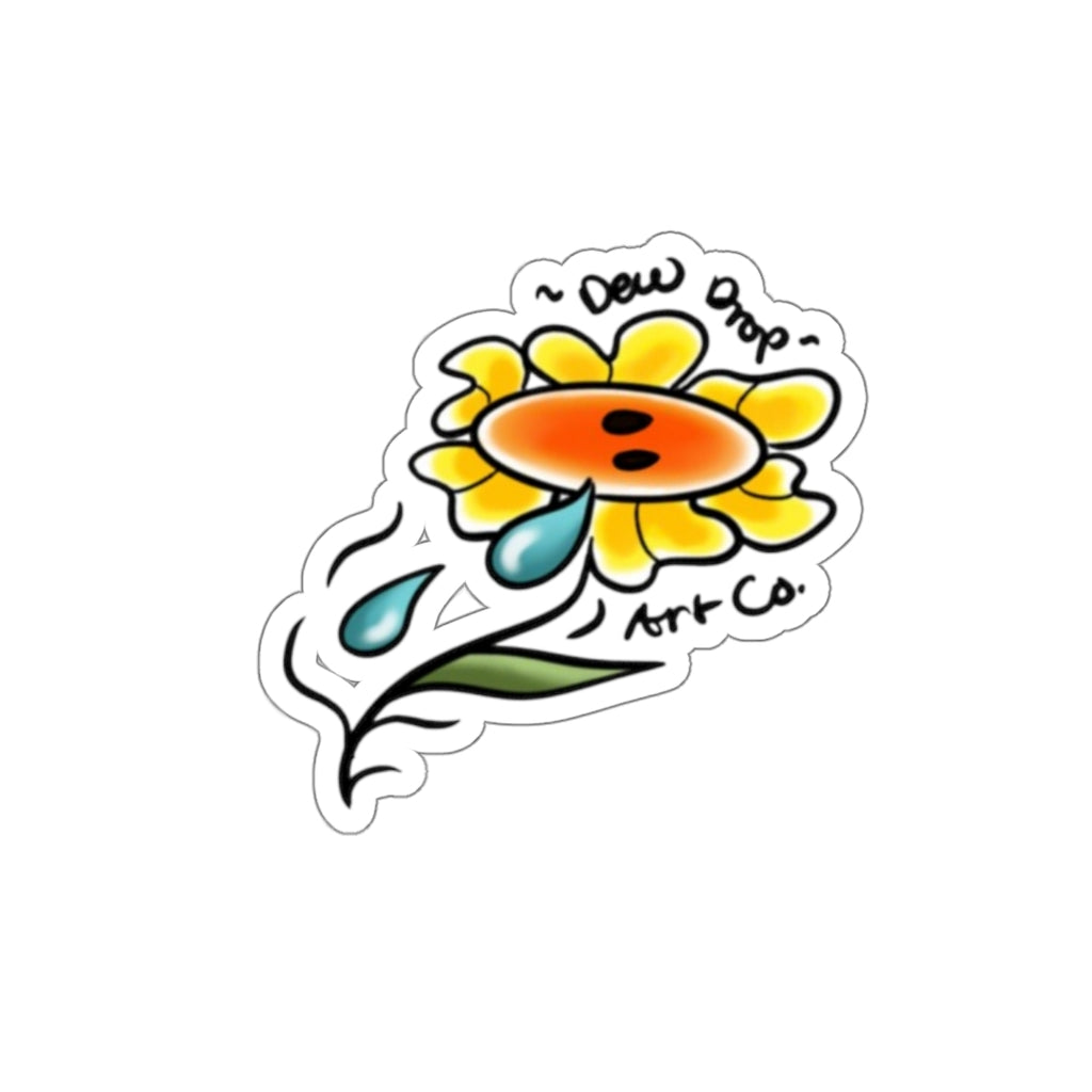 Dew Drop Sunflower Die-Cut Sticker — Cute Watercolor Flower Laptop Decal