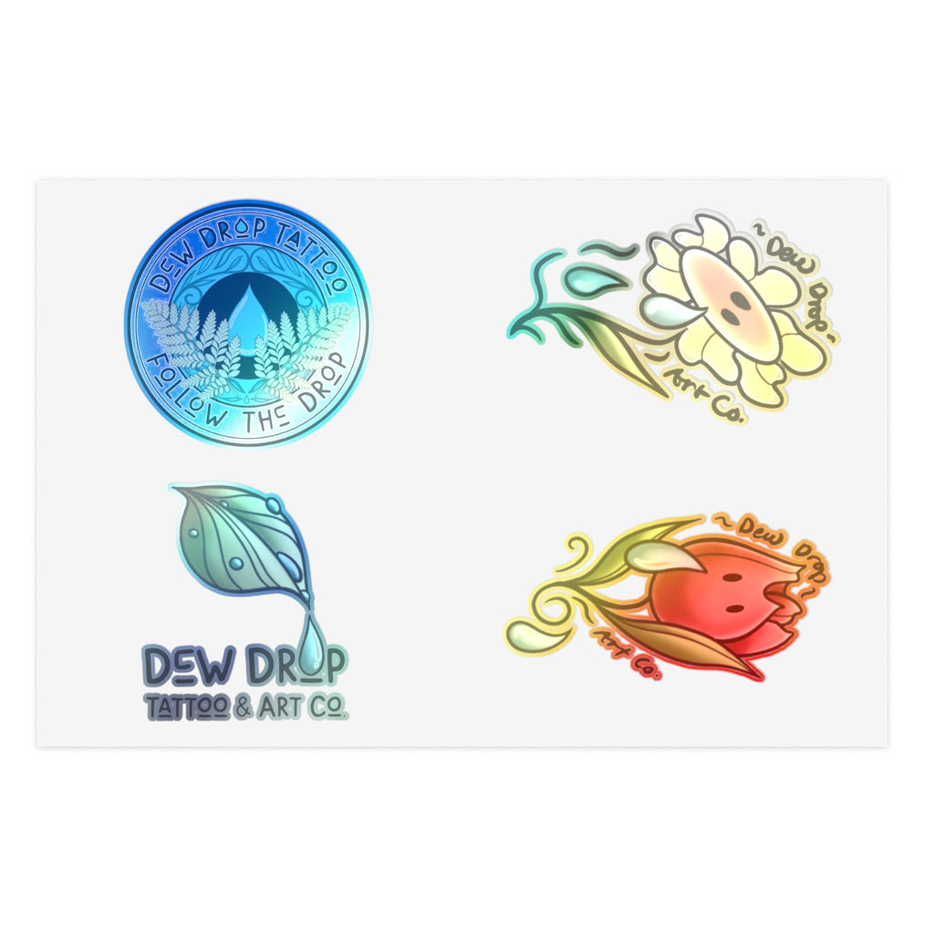 Dew Drop Tattoo & Art Co. Sticker Sheet — Floral & Nature Tattoo-Style Decals