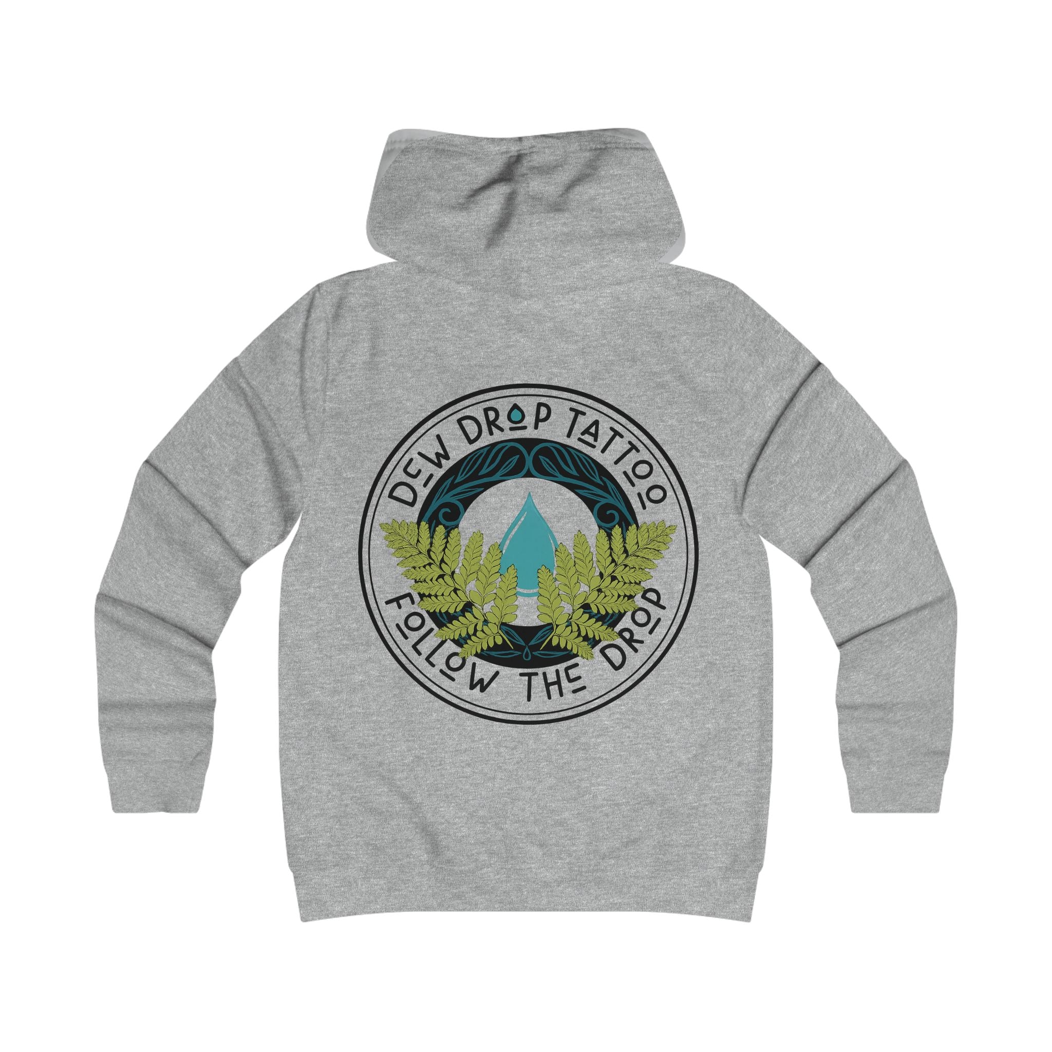 Women's Hoodie — Dew Drop Tattoo “Follow the Drop” Fern Graphic