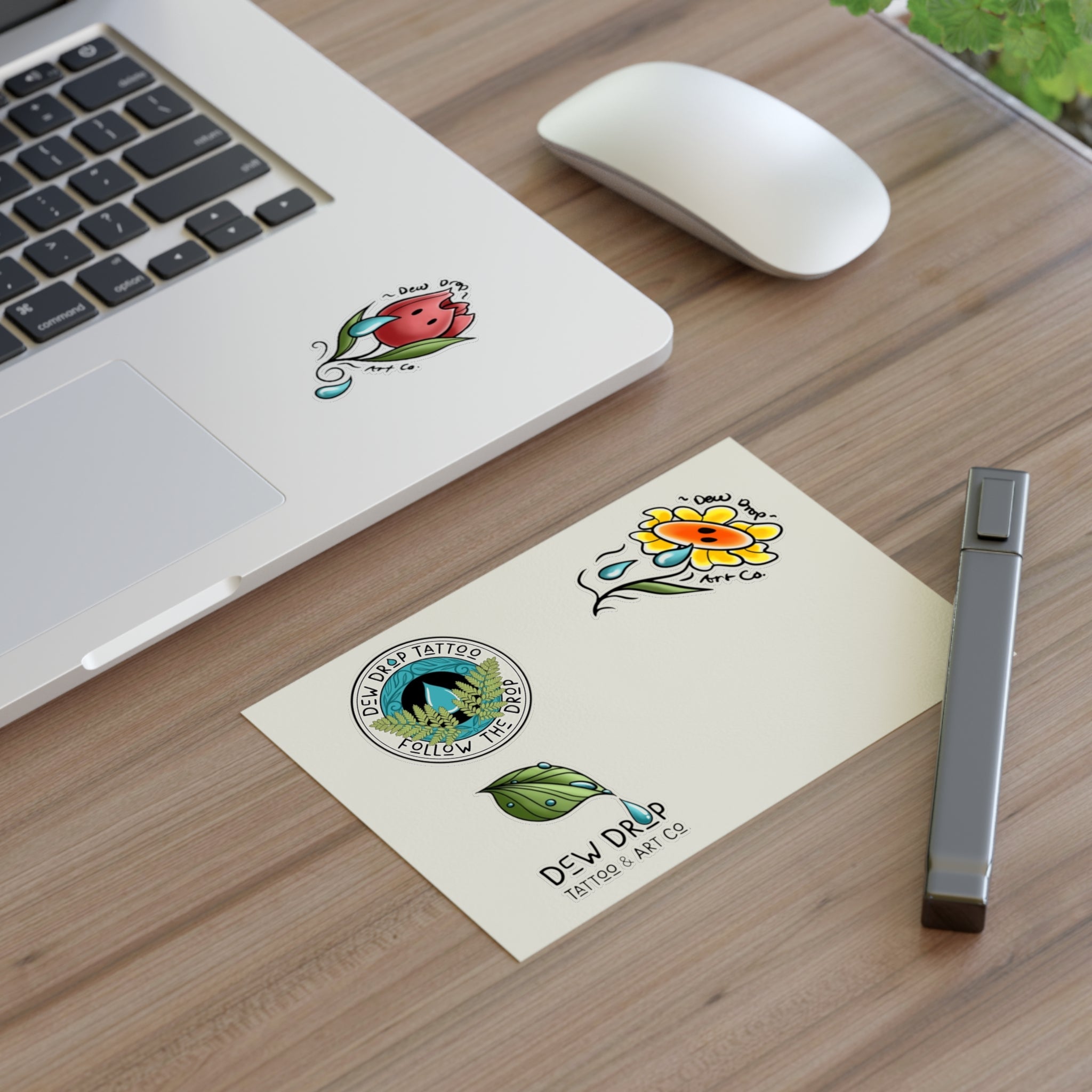 Dew Drop Tattoo & Art Co. Sticker Sheet — Floral & Nature Tattoo-Style Decals