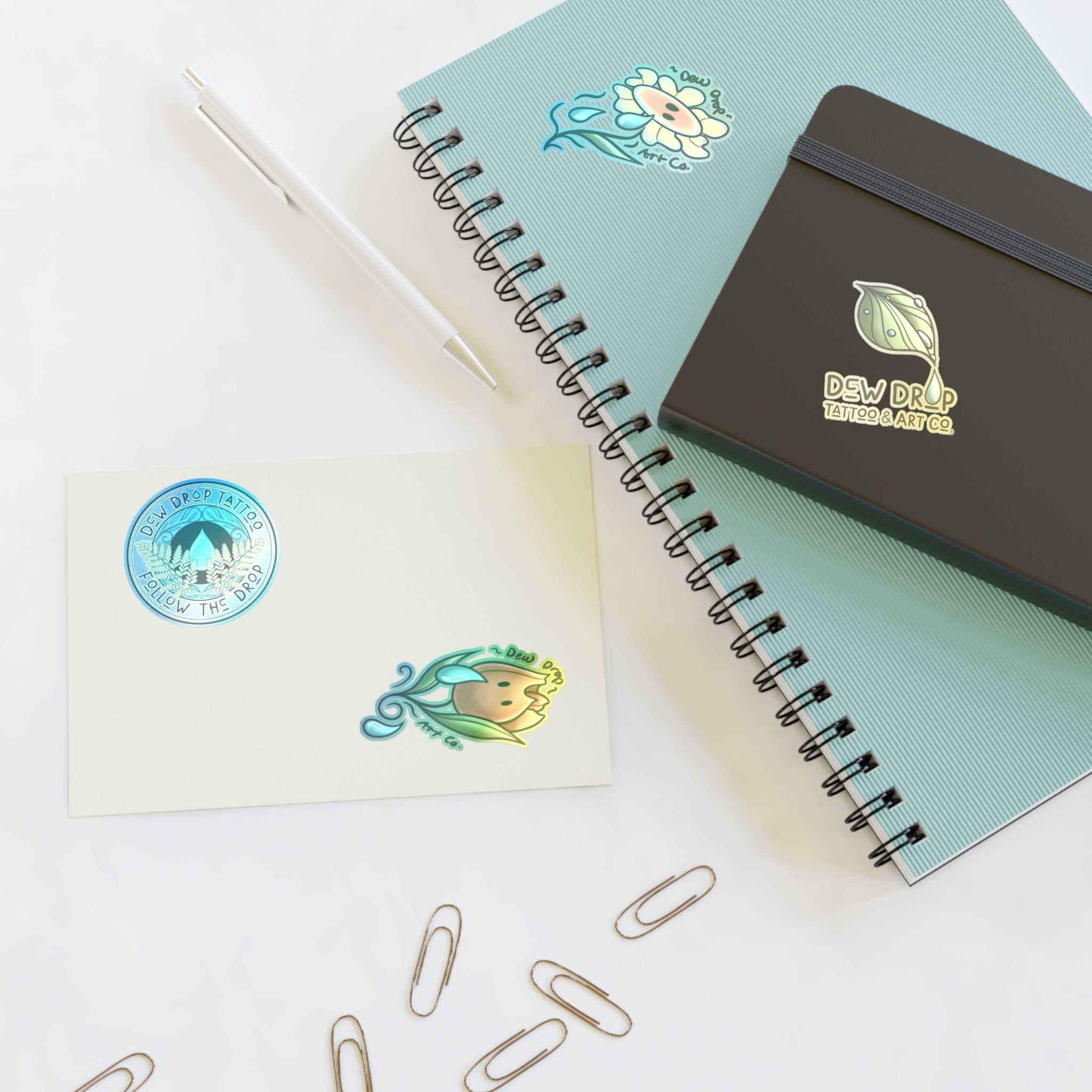 Dew Drop Tattoo & Art Co. Sticker Sheet — Floral & Nature Tattoo-Style Decals