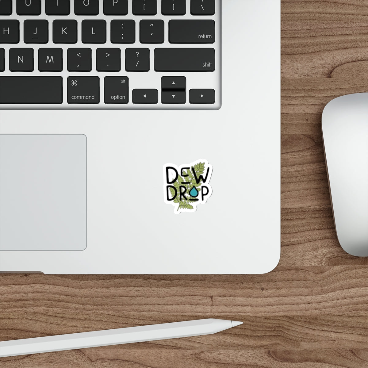 Dew Drop Botanical Die-Cut Sticker — Leafy Sticker with Water Droplet