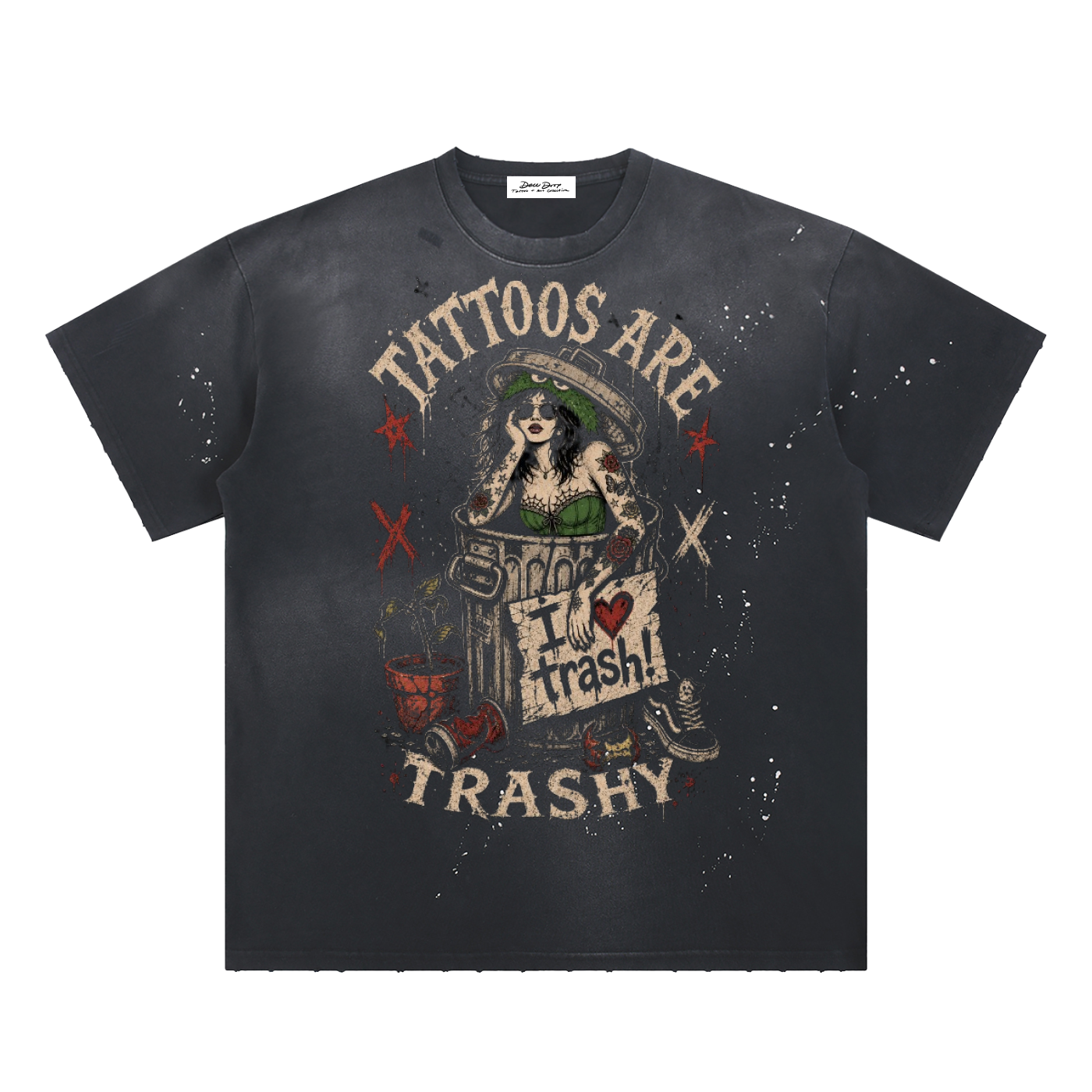 Hand-Frayed Sunfade Paint Splatter T-Shirt